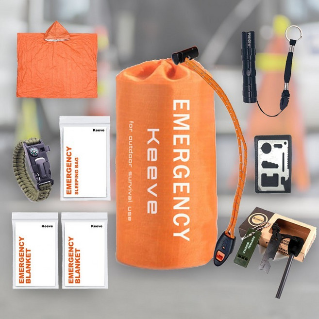 키브 재난 파우치 8종 생존 응급용품 보온 안전키트 은박침낭 판초 응급 보온, 1개, 카키