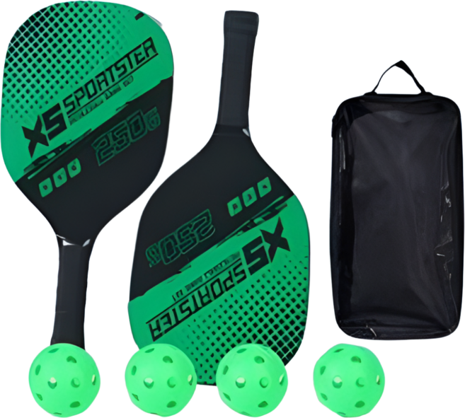 슬로우테라스 피클볼 입문 풀패키지 라켓 2개입 세트 (실내외 공 4구 + 가방 포함) 경량 초보자용 패들, 그린, 1세트