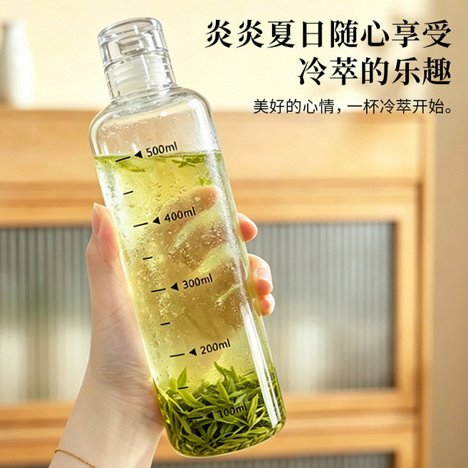 耐熱玻璃冷泡杯，密封防漏，夏日冰鎮茶飲專用，便攜, 冷泡茶瓶500ML【1只】,500毫升, 1個, 500ml