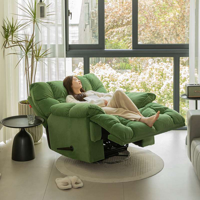 1인용 리클라이너 소파 전동 좌식 등받이 안락 의자 싱글, 올리브 그린 벨벳 전동 리클라이너+회전