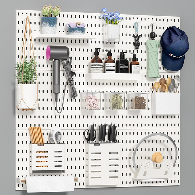 에브리윅 무타공 접착식 철제 타공판 페그보드 아이보리, 악세서리(고리후크 4개), 1개