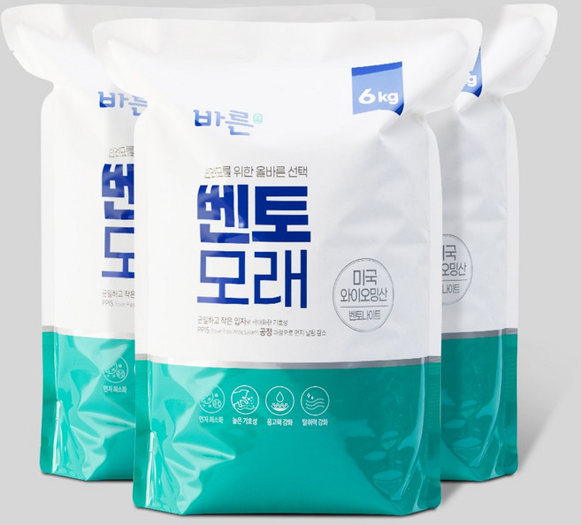 바른 벤토나이트모래 6kg, 3개, 무향