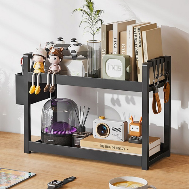 하스몰 멀티수납 다용도 테이블 정리 선반, 2단, 블랙
