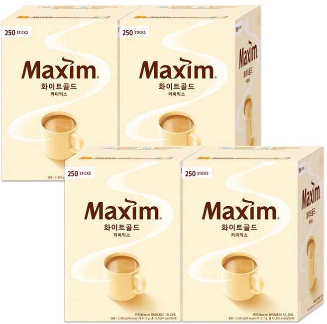 맥심 화이트 골드 커피믹스 한박스(1000개), 11.7g, 250개입, 4개