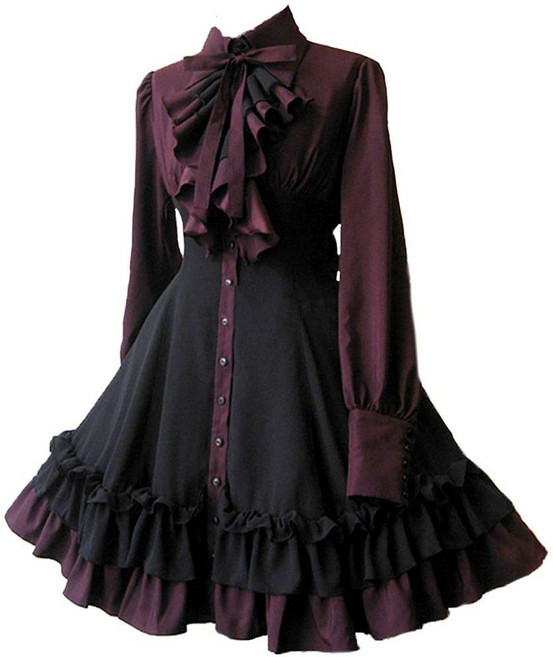 공주풍 고스로리 원피스 다크 로리타 지뢰계 블랙 레이스 긴팔 코르셋 미니드레스