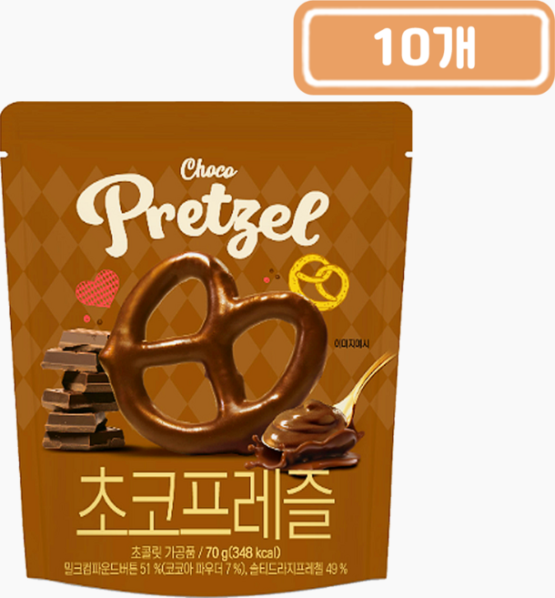 위너스 초코프레즐 달콤 바삭한 초콜릿 과자, 10개, 70g