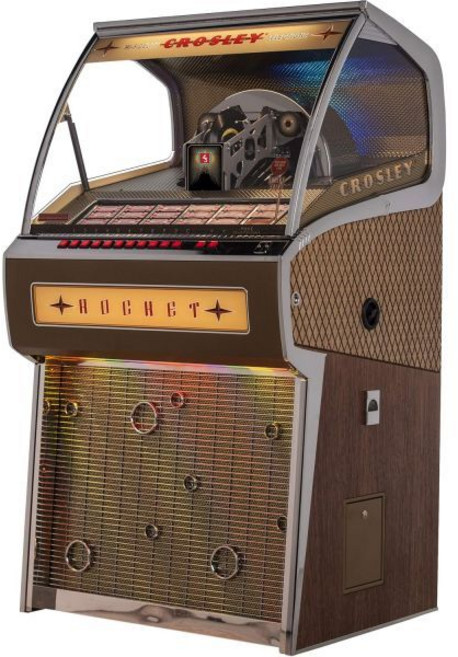 블루투스가 장착된 크로슬리 CR1210A-OA 로켓 풀사이즈 비닐 주크박스 - 45RPM 레코드 70개 보유 오크, Oak