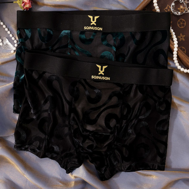SQINUSQN 男士網紗絲絨四角褲, 1個, 2條-綠色+黑色4XL 【建議體重200-240斤】