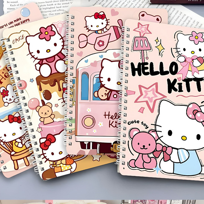 러블리패턴 코일공책, 4개, 핑크색 공책