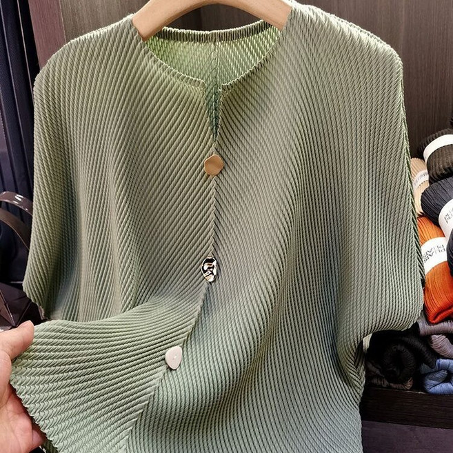 여성의류 플리츠 라운드넥반팔티 가오리핏 쭈구리 봄 여름