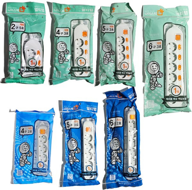 국산 나이스텍 멀티탭 2구 4구 5구 6구 멀티탭 개별, 차단, 3호(약 2.5M), 1개