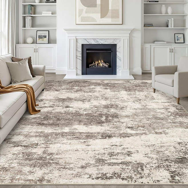 6x9 Area Rugs Living Room: Washable Large Neutral Rug Abstract Soft Modern Stain Resistant Indoor, Yak Mocha