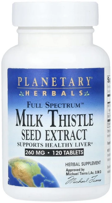 플래네터리 허벌 풀 스펙트럼 밀크씨슬 씨앗 추출물 Planetary Herbals Full Spectrum™ Milk Thistle Seed Extract 120정, 1개 - 쿠팡
