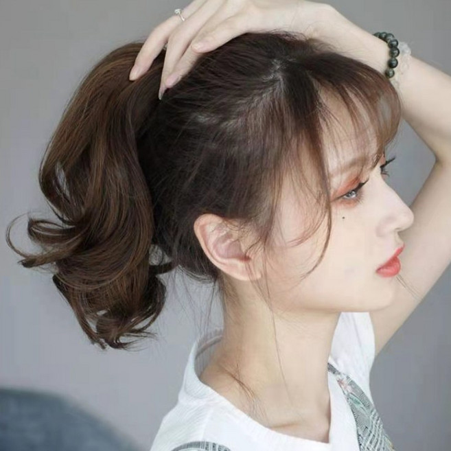 여자 숏레이어드 세팅펌 묶음머리 포니테일 부분가발 집게핀, 1개, 내츄럴블랙