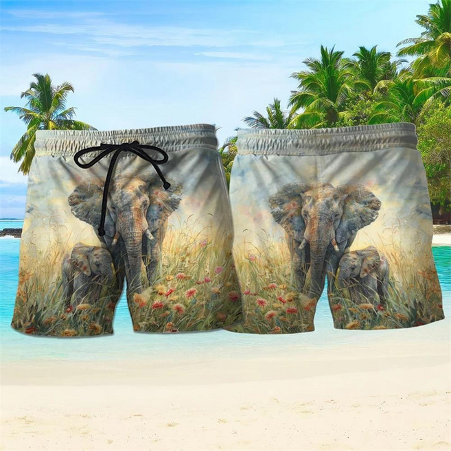 재미 있은 코끼리 그래픽 하와이 짧은 바지 여름 캐주얼 휴가 인쇄 해변 반바지 수영 트렁크, 1개, 11. Shorts-ZFA42672 / G. 3XL