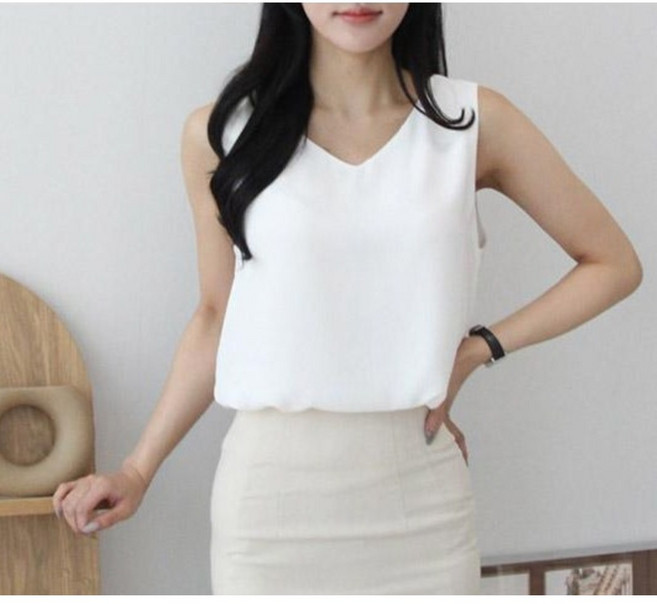 비침없는 브이넥 나시 슬리브리스 민소매블라우스 55-88