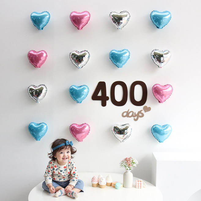 이벤트홀릭 기념일 성장사진 셀프촬영 홈파티 풍선세트, 400일, 1개, 2.블루 세트