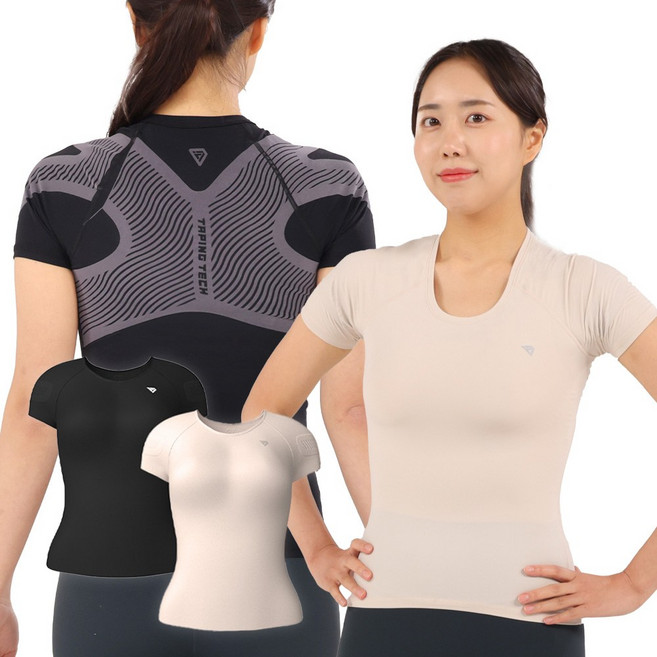 테이핑테크 테이핑웨어 시즌2 여성용 바른자세 티셔츠 반팔 요가 러닝 필라테스 헬스