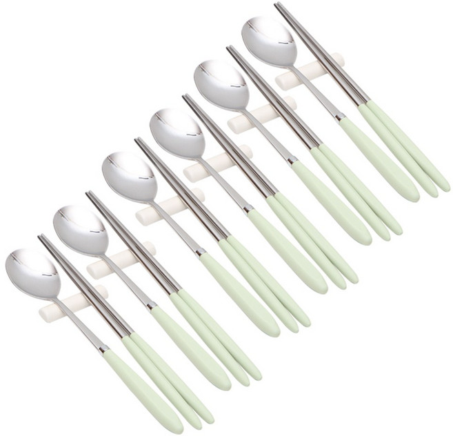 윌리브 304스텐 아모스 파스텔 수저 세트, 그린, 숟가락 + 젓가락, 6세트