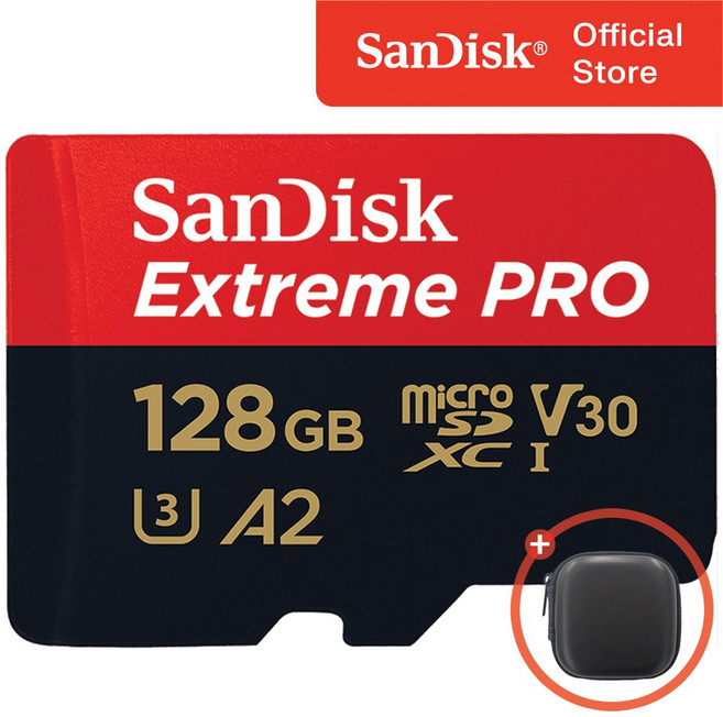 샌디스크 익스트림 프로 마이크로 SD 카드 + 보관 케이스 패키지, 1개, 128GB