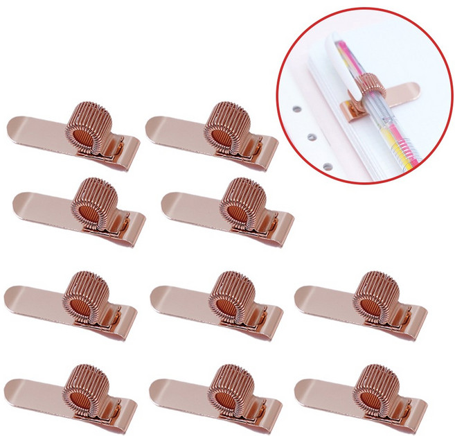 클립형 펜고정 펜홀더 펜픽스 사무실 데스크 책상 정리 볼펜꽂이 수첩 클립보드 10개세트, 1세트, 로즈골드