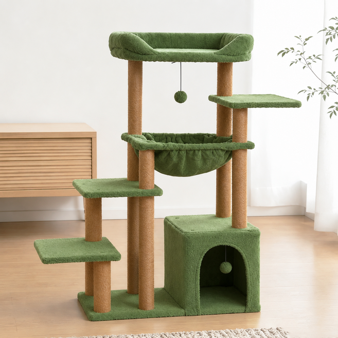 PAWZ Road 계단식 고양이 캣타워 대형 숨숨집 해먹 스크래쳐 먼치킨 소동물 아기 고양이 적용, 1개, 그린