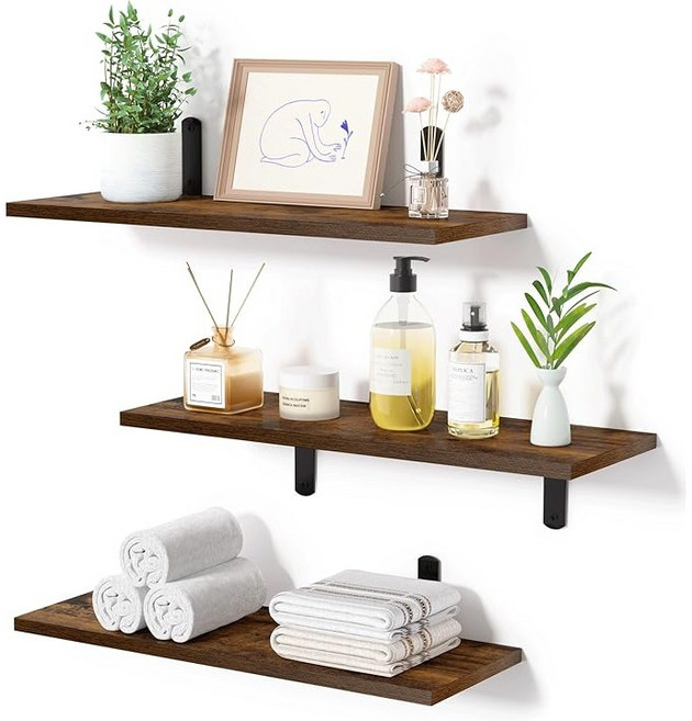 upsimples 다용도 철제 시스템 벽선반 벽걸이, 1단, 브라운 3개