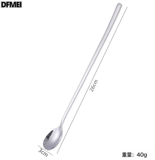 DFMEI 304不鏽鋼攪拌勺加長柄咖啡勺蜂蜜勺冰勺, 1個, 304鋼加長柄攪拌勺【26cm】:如圖