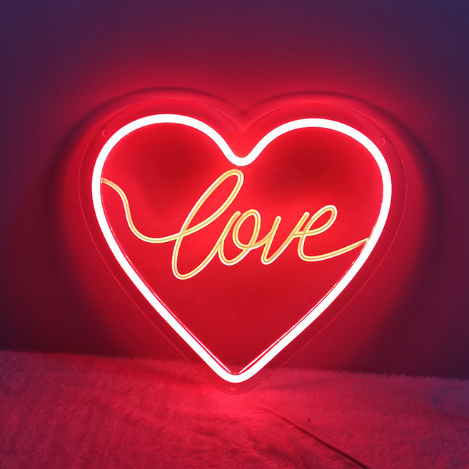 하트 모양 네온 룸 장식 야간 조명 무드 라이트 Heart 네온 사인 kids gift party decor usb neon light, Red