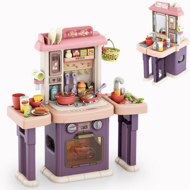 맘스아이 물이나오는 양면 주방놀이 세트 (주방놀이+세면대) 72PCS, 퍼플, 1개