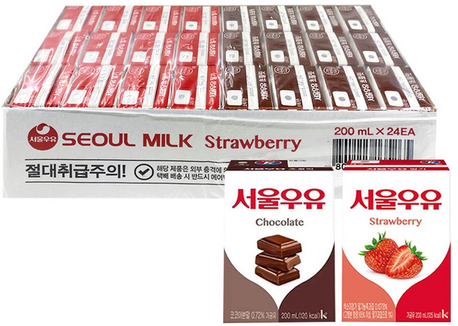 서울우유 초코우유 + 딸기우유 (각 12개씩 총24입), 24개, 200ml, 24개