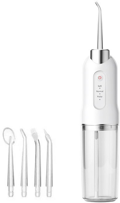 AOSS 방수 휴대용 무선 구강세정기+전용팁4종 세트, 화이트