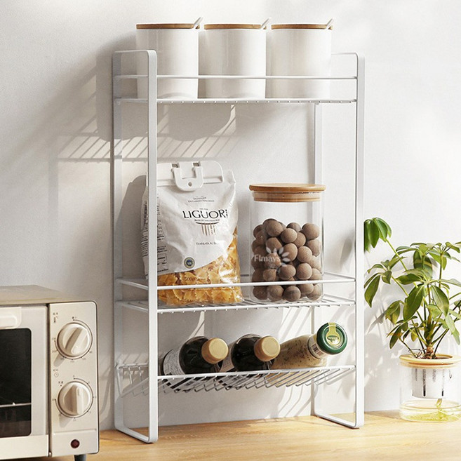 쉼공작소 엘로 3단 철제 주방 선반 주방용품 수납 욕실 다용도 양념통 싱크대 정리