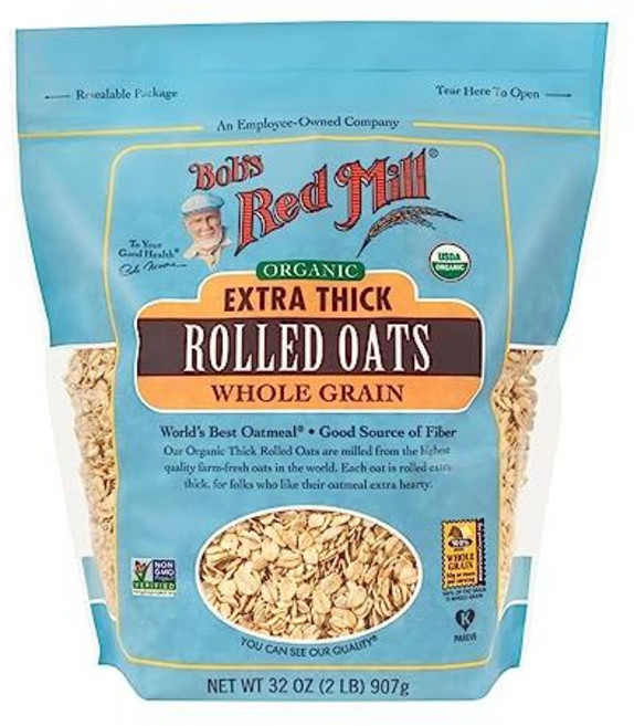 밥스 레드 밀 유기농 엑스트라 굵은 롤드 오트 32온스 ( Bob's Red Mill Organic Extra Thick Rolled Oats 32oz (Pack of 1) -, N/A, 1개