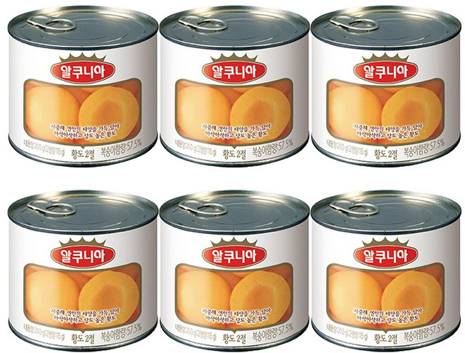 알쿠니아 황도 복숭아 통조림, 200g, 6개