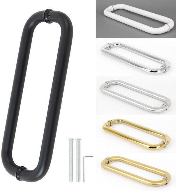 철물이네 강화도어 손잡이 340mm 마주 밴딩 25파이 유리문, 블랙, 1개