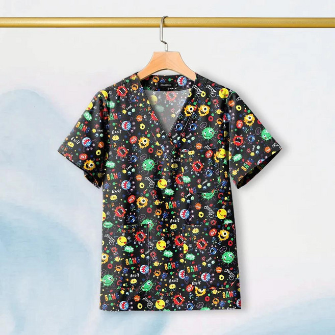 코튼 스크럽 프린트 유니폼 반려동물 그루밍 작업복, 1개, Color: 13. 72019 / Size: B. M