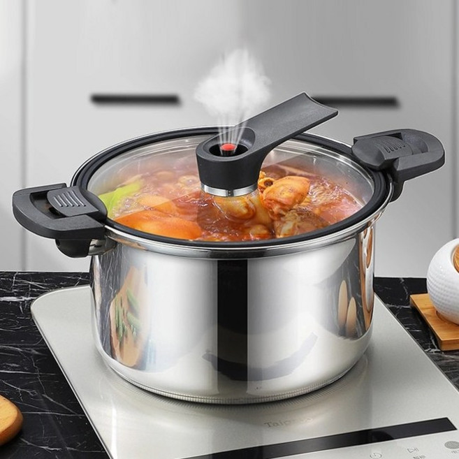 CookNest IH 스테인레스 양수 압력밥솥 인덕션 스텐 저압냄비 진공냄비, 1개, 본색, 24cm