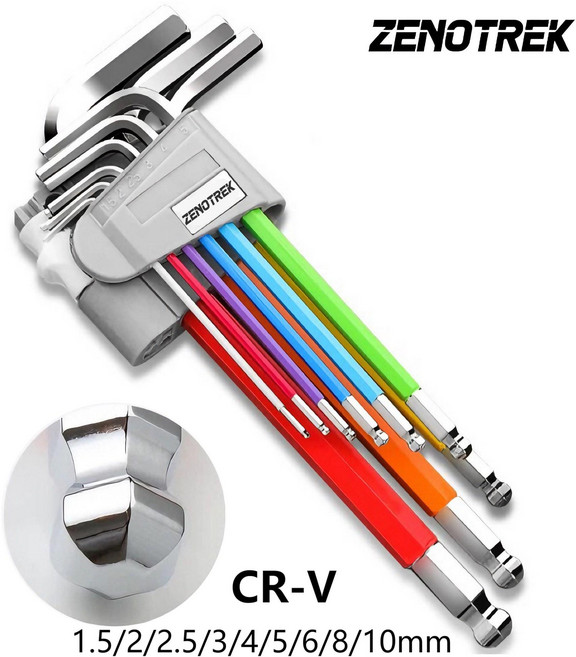 제노트렉 다용도 프리미엄 크롬바나듐 스틸 논슬립 레인보우 컬러 육각 렌치 육각볼 헤드 M 9종 세트, 1세트