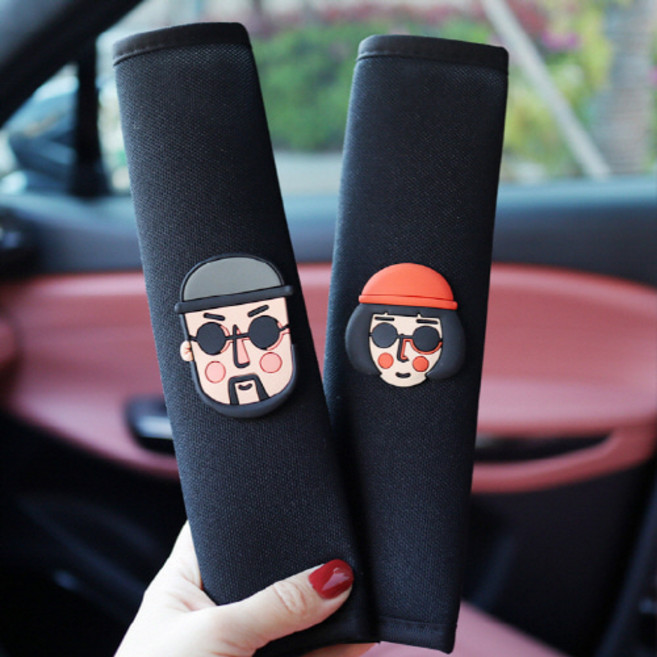 자동차 차량용 안전벨트 쿠션 커버 실내장식 2P, 블랙, 2개, 귀여운커플커버