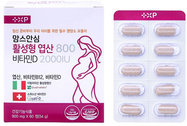 맘스 안심 프리미엄 임산부 4세대 활성형 엽산 800 비타민D 2000IU, 1박스, 60정