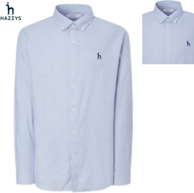 (백화점 정품) 헤지스 남성 긴팔 셔츠 카라 폴로 PK 정장 셔츠 블루 체크 간절기 봄 가을 결혼식 면접