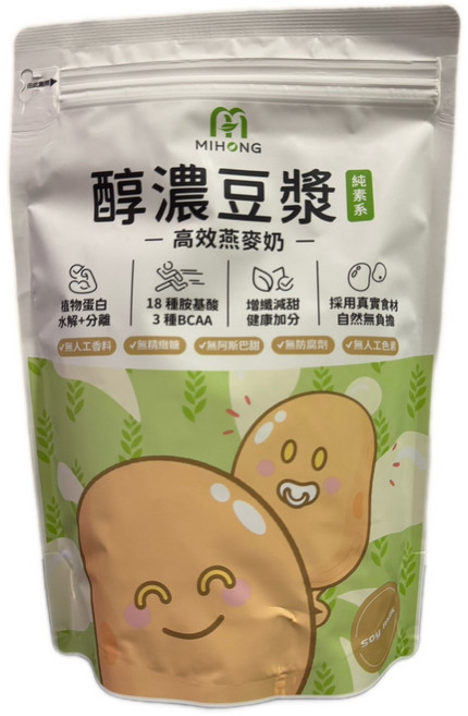 MIHONG 高效燕麥奶-醇濃豆漿 植物蛋白 膳食纖維 無乳糖 健康飲品, 500克/袋(內含5公克乳清匙)