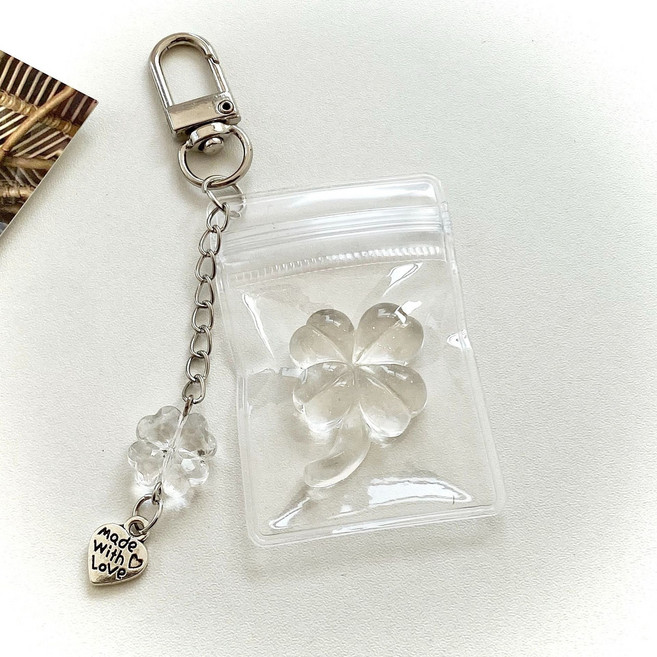 네잎클로버 행운 세잎클로버 클로버 아크릴 키링 키홀더 열쇠고리, 1개, 투명