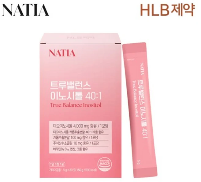 HLB제약 나티아 엽산 비타민 콜린 미오 나티아 트루밸런스 이노시톨 40대1 30포 x1박스(총 30포), 5g - 쿠팡