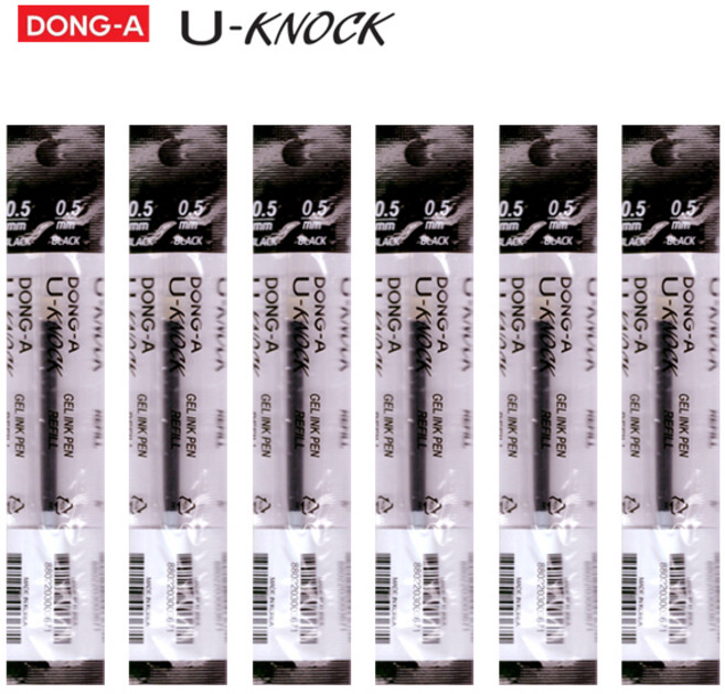 동아 U-KNOCK 유노크 중성펜 리필심, 6개, 0.5mm-블랙
