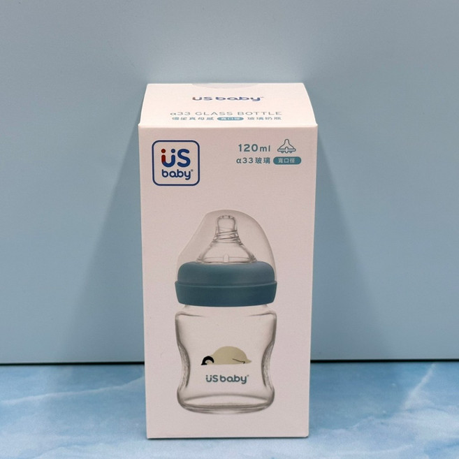優生 US baby 真母感 寬口徑 玻璃奶瓶 120ML / 240ML 台灣朱雀 / 皇帝企鵝, 1個