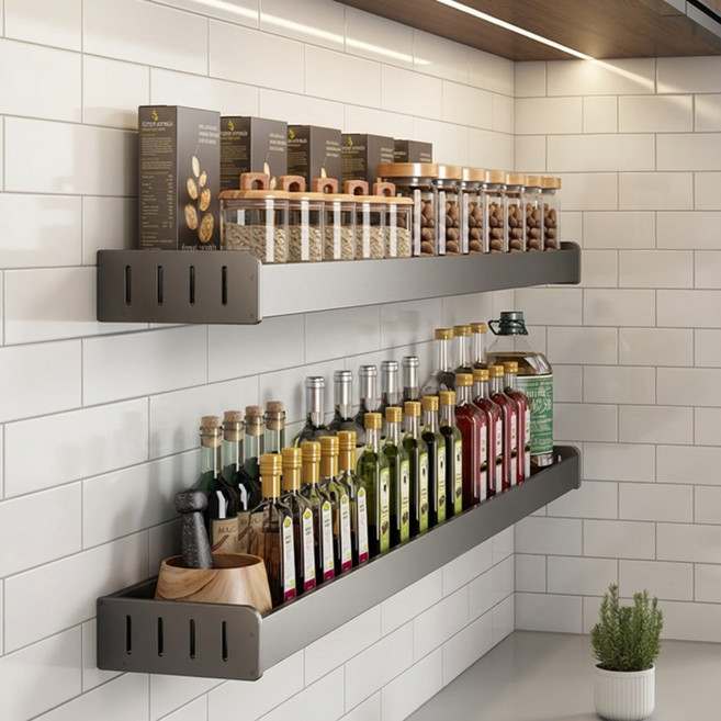 안쏘니 무타공 주방 선반 조미료 양념 수납 선반, 그레이(가로40cm)