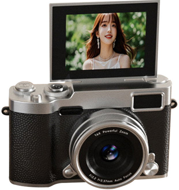 휴대용 도파밍 미니카메라 180도 회전 화면 빈티지 디지털 카메라, 블랙