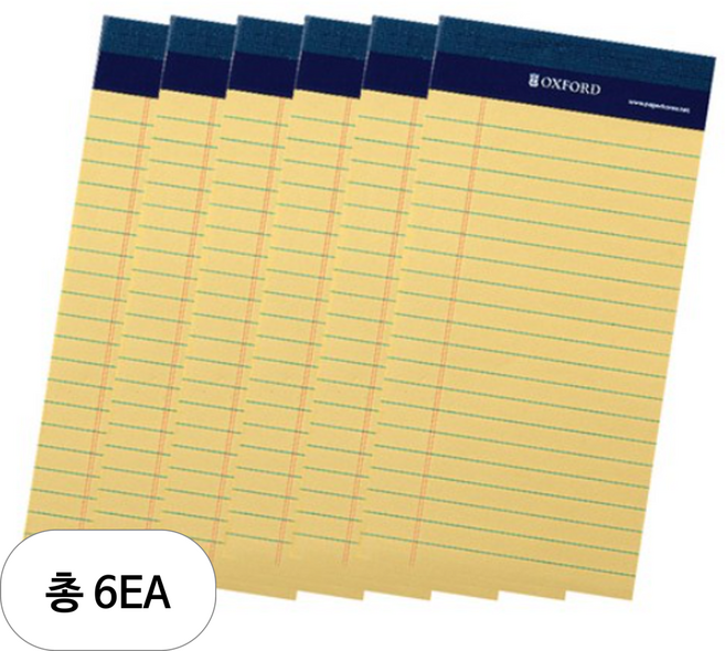 OXFORD 기자수첩 리갈패드 Mini Long, 노랑, 50매, 6개